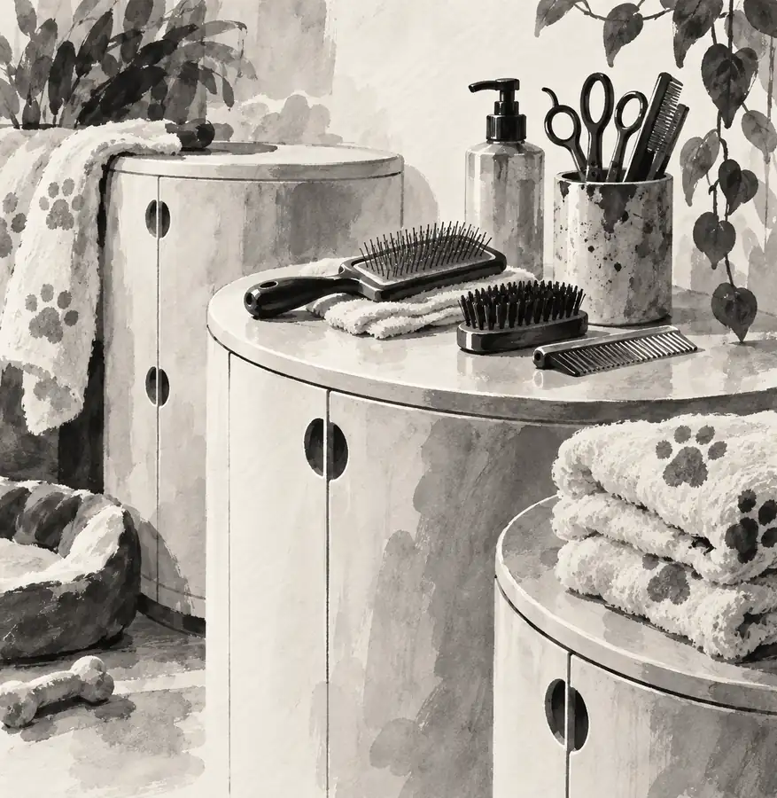 Illustration of pet care businesses equipment and workspace