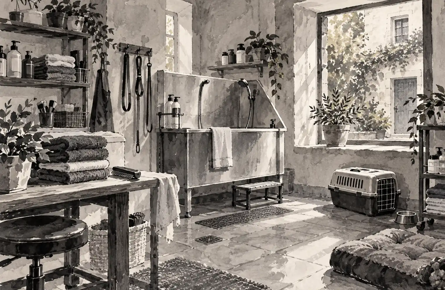 Illustration of pet care businesses and their working space